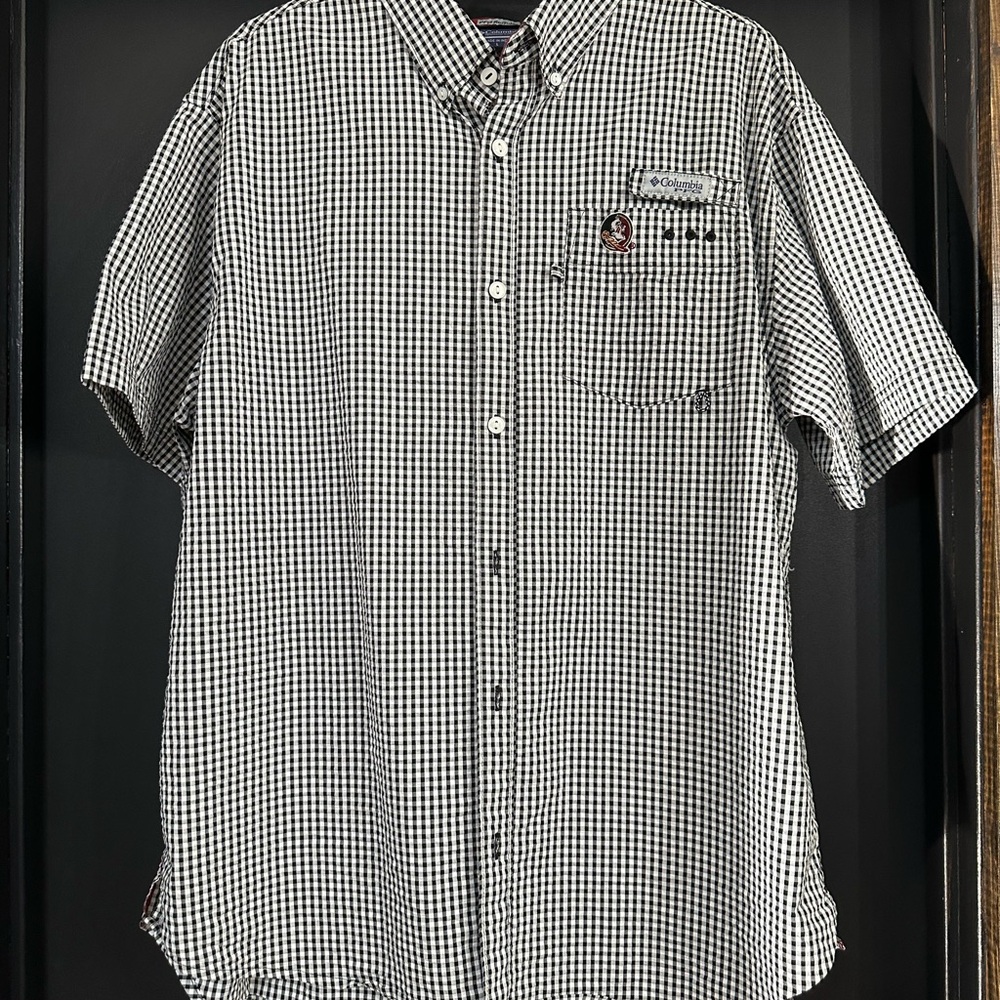 Columbia PFG Men's Black and White Checkered Florida State Seminoles Shirt Sz L